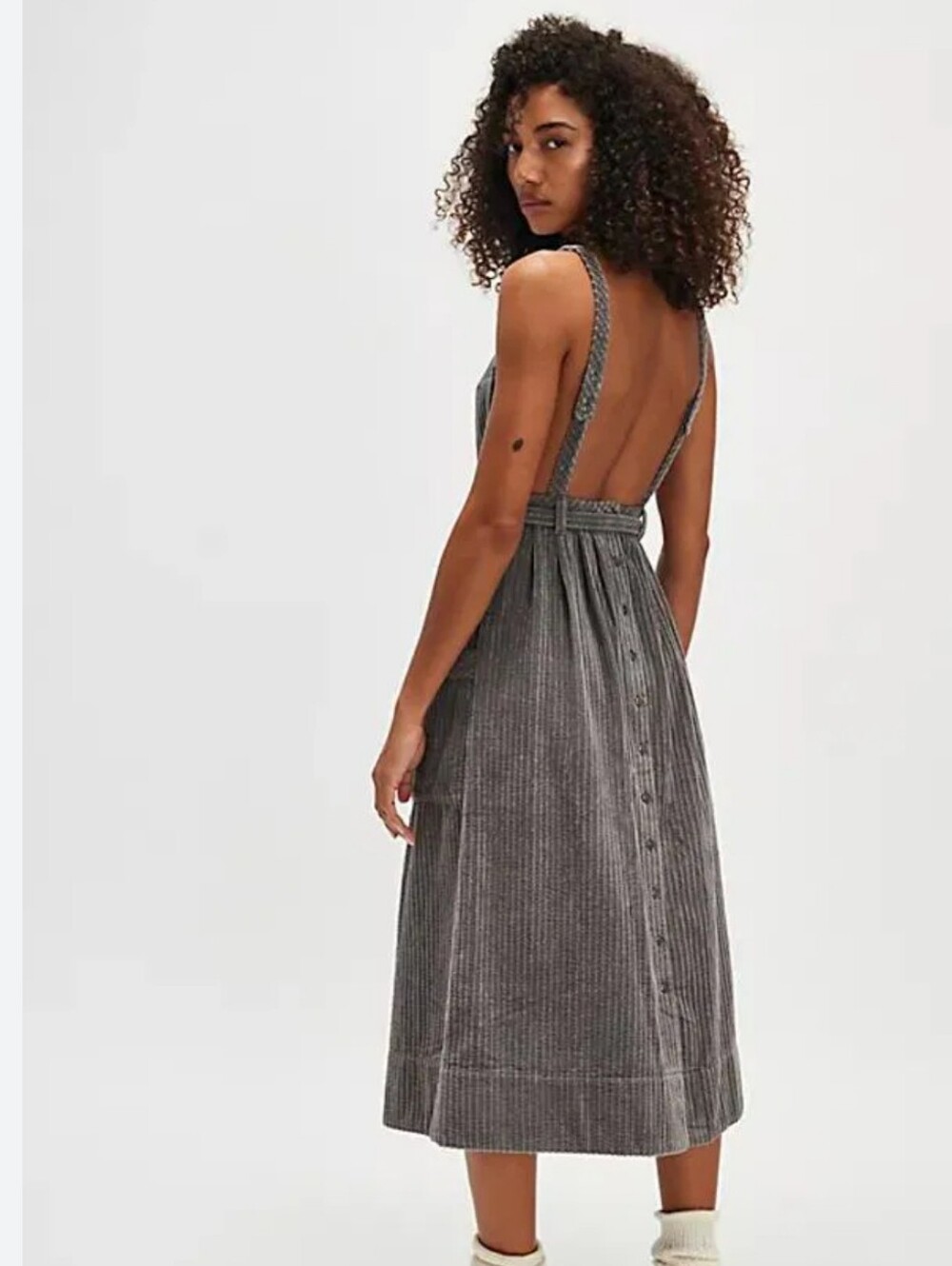 Free People Backless The Other Side Midi Dress in Gray Corduroy